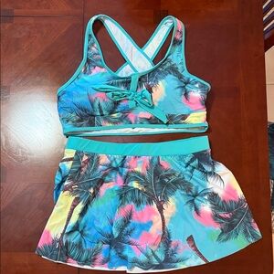 Tropical Palm Print Active Set - Aqua Pink Yellow